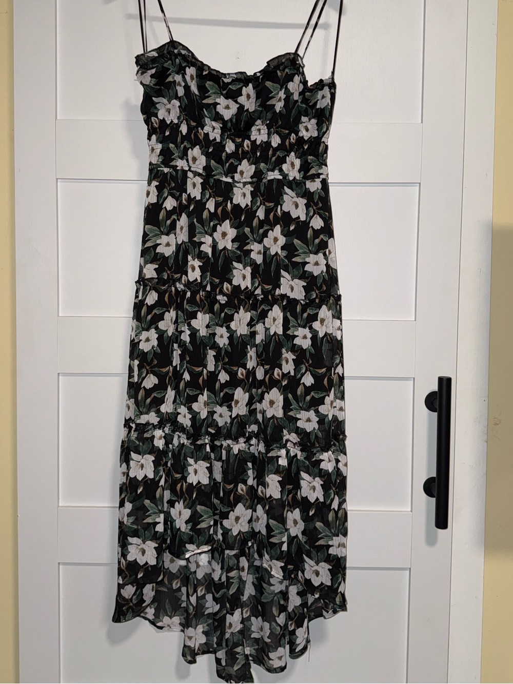 Francesca’s XL Black Floral Spaghetti-Strap High-low Dress